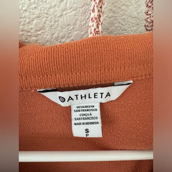 Athleta Orange Cropped Polo Top Small Relaxed Fit Long Sleeve Casual Lightweight - Picture 3 of 4